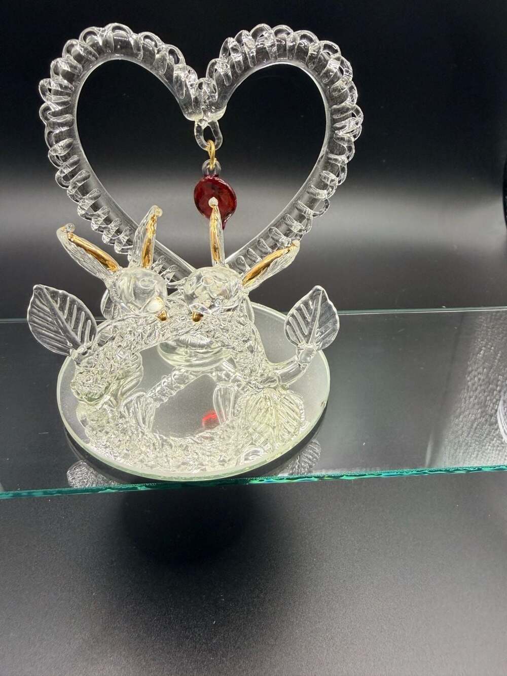 Hand Blown Glass Heart with Two Rabbits Figurine